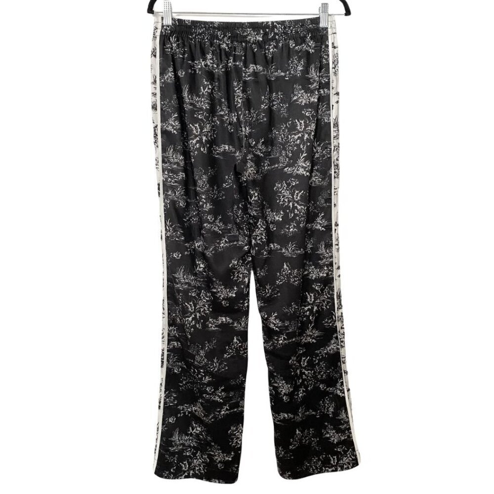 NWOT JUDITH & CHARLES BLACK WHITE SATIN BOTANICAL SIDE STRIPE DRAWSTRING PANTS - Picture 3 of 10